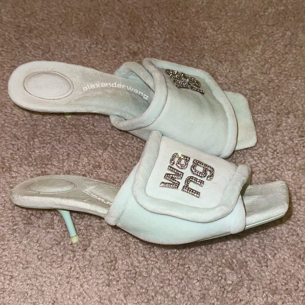 Alexander Wang Rare Jessie Padded Logo Sandal Velour Crystal Blue US 6